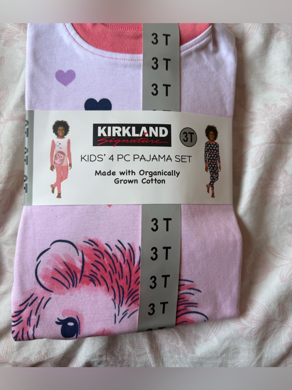 Kirkland Signature Pink Heart & Bear 4-Piece Kids Pajama Set